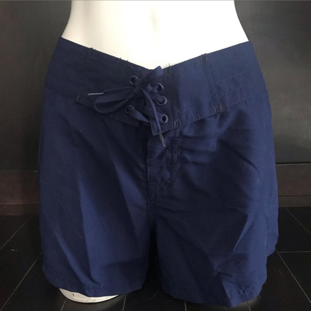 Island escape navy lace up cover up board shorts